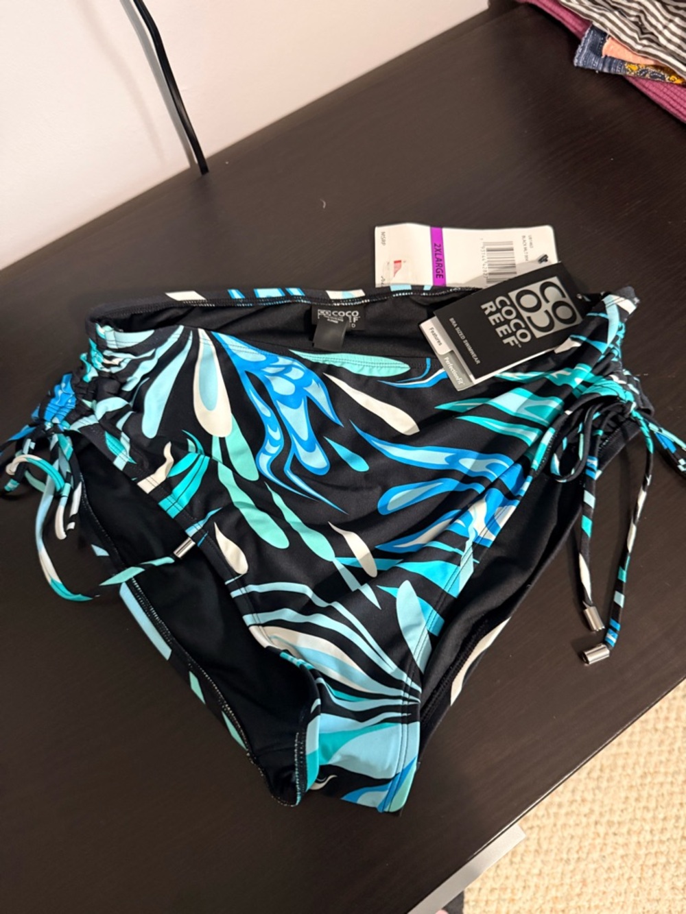 Reef Blue & Black Tropical Swim Bottom with Aqua Accents